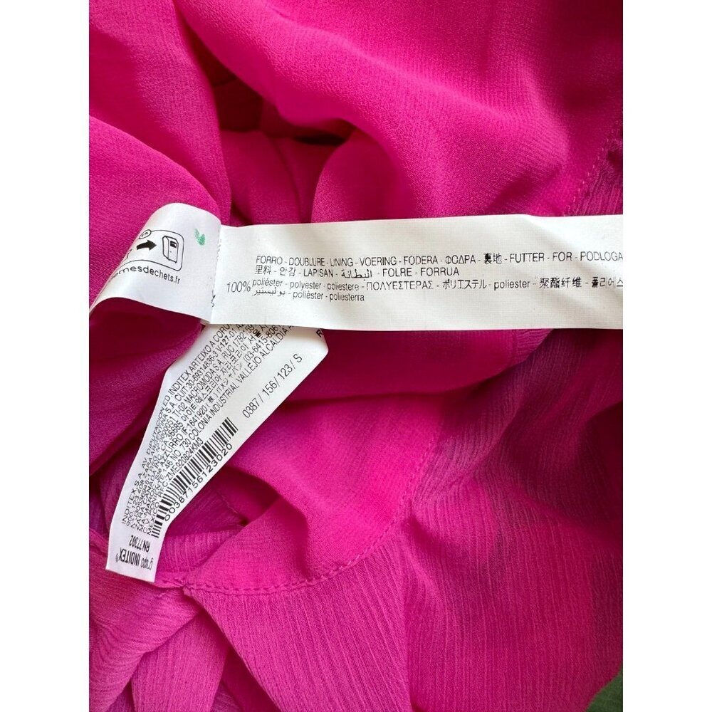 NWT Zara Magenta Pink Ruffled Midi Slip Dress Women Size Small - Picture 10 of 10